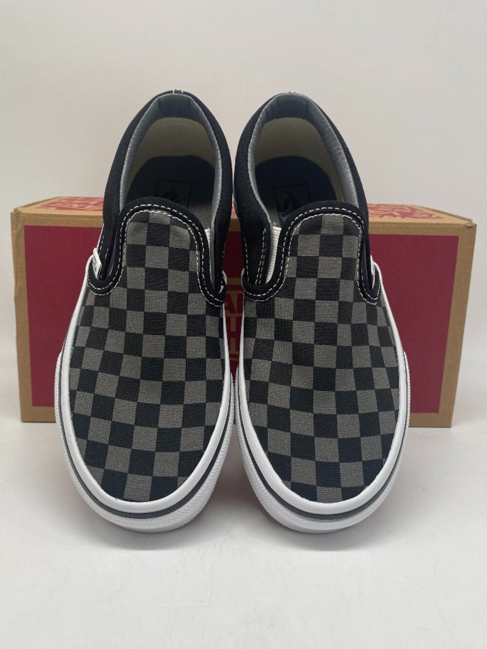 New Vans Kids Checkerboard Slip-On Sneakers Black & Gray